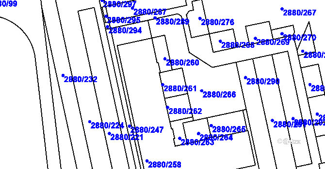 Parcela st. 2880/261 v KÚ Kročehlavy, Katastrální mapa