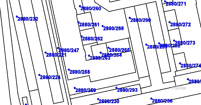 Parcela st. 2880/264 v KÚ Kročehlavy, Katastrální mapa