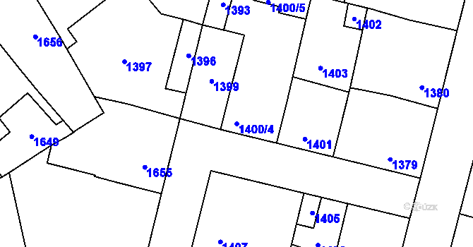 Parcela st. 1400/4 v KÚ Kročehlavy, Katastrální mapa