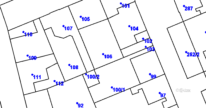 Parcela st. 106 v KÚ Kročehlavy, Katastrální mapa