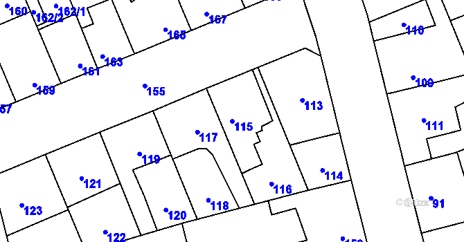 Parcela st. 115 v KÚ Kročehlavy, Katastrální mapa