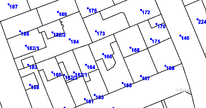 Parcela st. 166 v KÚ Kročehlavy, Katastrální mapa