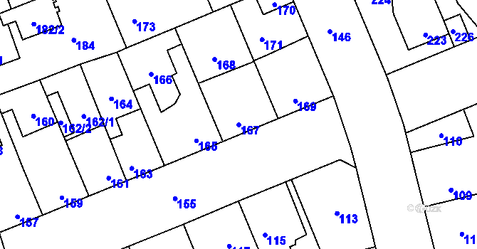 Parcela st. 167 v KÚ Kročehlavy, Katastrální mapa