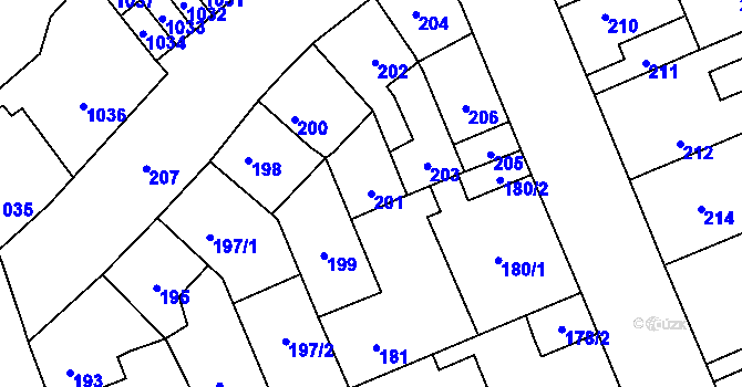 Parcela st. 201 v KÚ Kročehlavy, Katastrální mapa