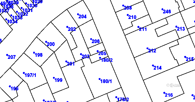 Parcela st. 205 v KÚ Kročehlavy, Katastrální mapa