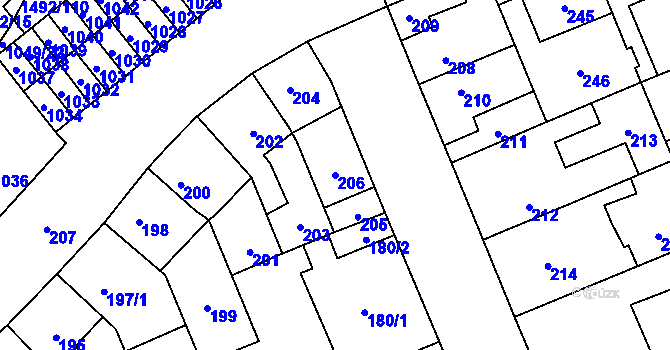 Parcela st. 206 v KÚ Kročehlavy, Katastrální mapa