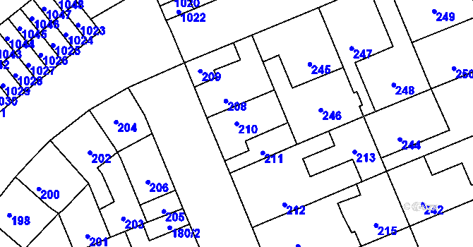 Parcela st. 210 v KÚ Kročehlavy, Katastrální mapa