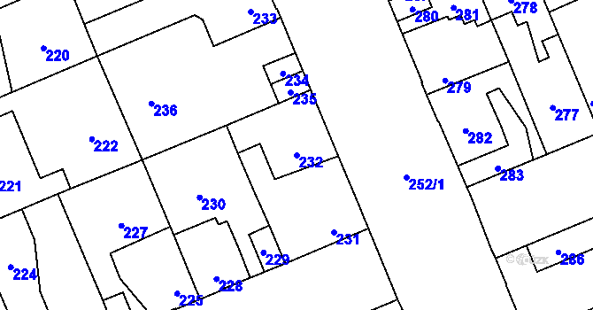 Parcela st. 232 v KÚ Kročehlavy, Katastrální mapa