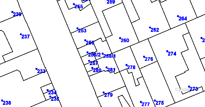 Parcela st. 258/1 v KÚ Kročehlavy, Katastrální mapa