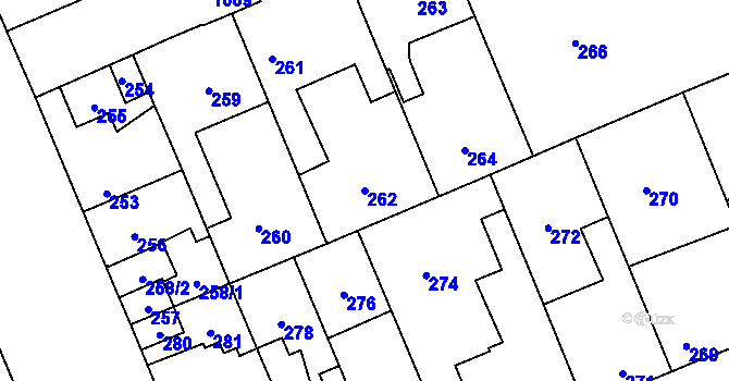 Parcela st. 262 v KÚ Kročehlavy, Katastrální mapa