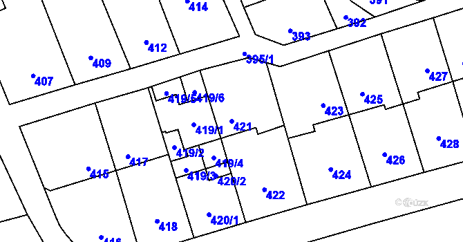 Parcela st. 421 v KÚ Kročehlavy, Katastrální mapa