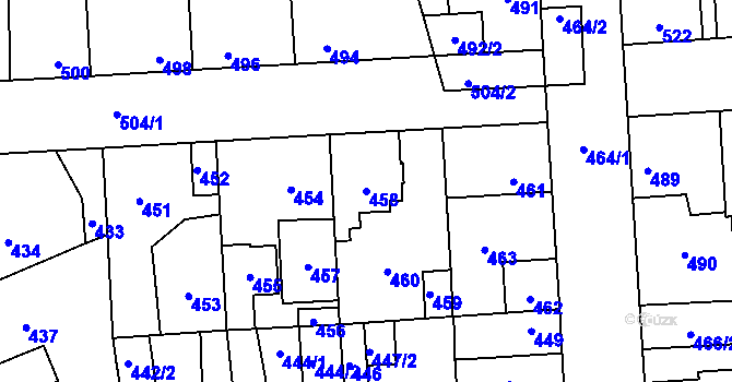 Parcela st. 458 v KÚ Kročehlavy, Katastrální mapa