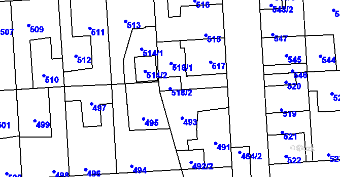 Parcela st. 518/2 v KÚ Kročehlavy, Katastrální mapa