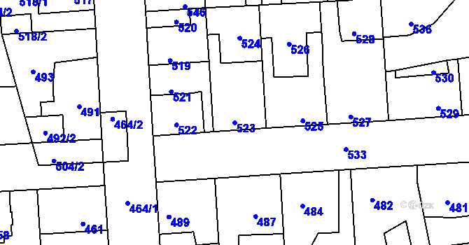 Parcela st. 523 v KÚ Kročehlavy, Katastrální mapa
