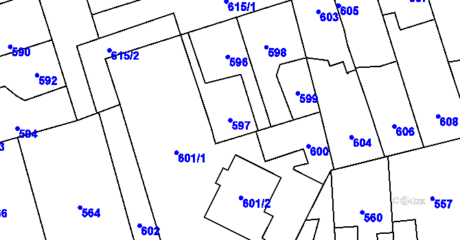 Parcela st. 597 v KÚ Kročehlavy, Katastrální mapa