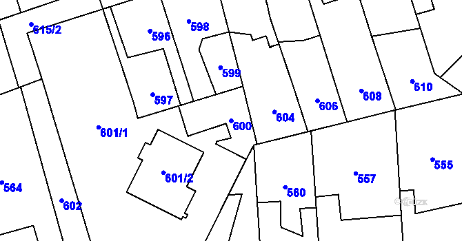 Parcela st. 600 v KÚ Kročehlavy, Katastrální mapa