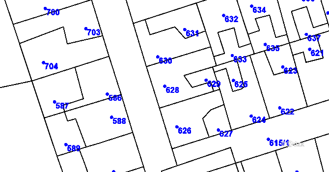 Parcela st. 628 v KÚ Kročehlavy, Katastrální mapa