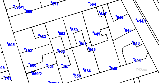 Parcela st. 651 v KÚ Kročehlavy, Katastrální mapa