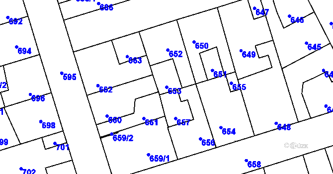 Parcela st. 653 v KÚ Kročehlavy, Katastrální mapa