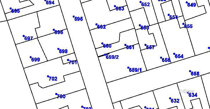 Parcela st. 659/2 v KÚ Kročehlavy, Katastrální mapa