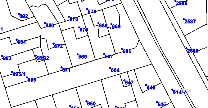 Parcela st. 667 v KÚ Kročehlavy, Katastrální mapa