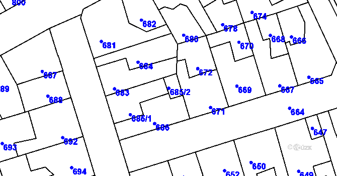Parcela st. 685/2 v KÚ Kročehlavy, Katastrální mapa