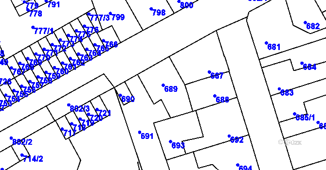 Parcela st. 689 v KÚ Kročehlavy, Katastrální mapa