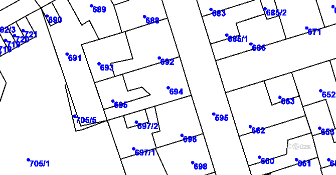 Parcela st. 694 v KÚ Kročehlavy, Katastrální mapa