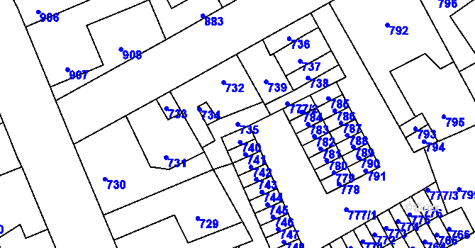 Parcela st. 735 v KÚ Kročehlavy, Katastrální mapa
