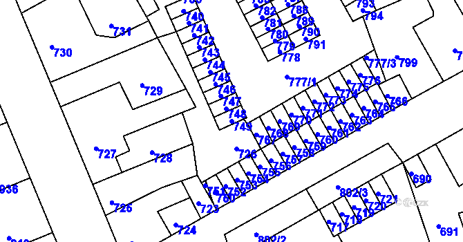Parcela st. 749 v KÚ Kročehlavy, Katastrální mapa