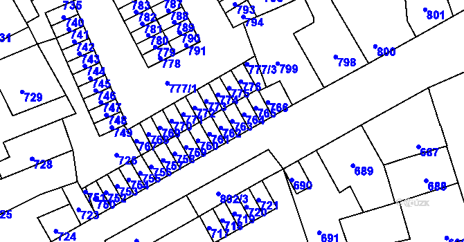 Parcela st. 763 v KÚ Kročehlavy, Katastrální mapa