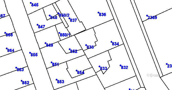 Parcela st. 835 v KÚ Kročehlavy, Katastrální mapa