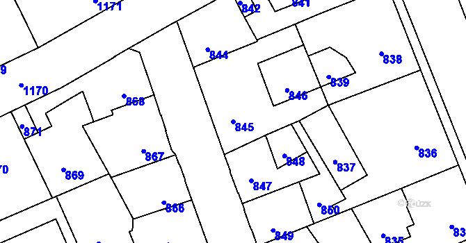 Parcela st. 845 v KÚ Kročehlavy, Katastrální mapa