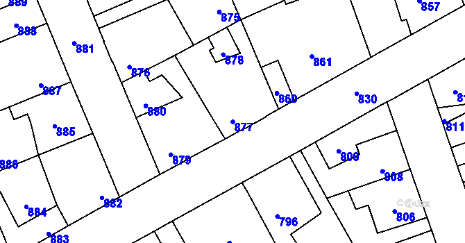 Parcela st. 877 v KÚ Kročehlavy, Katastrální mapa