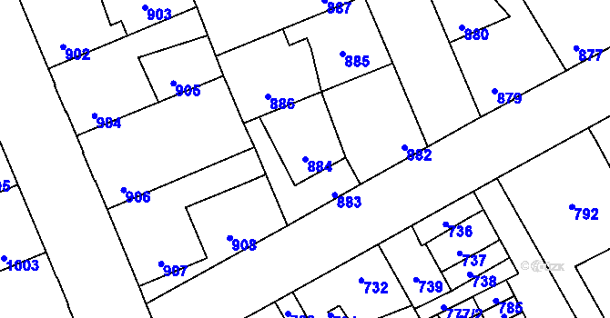 Parcela st. 884 v KÚ Kročehlavy, Katastrální mapa