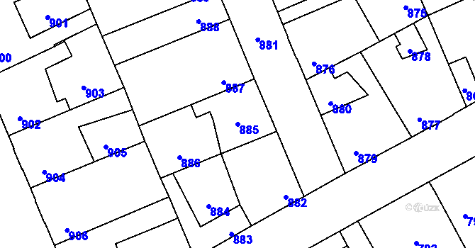 Parcela st. 885 v KÚ Kročehlavy, Katastrální mapa