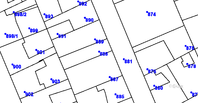 Parcela st. 888 v KÚ Kročehlavy, Katastrální mapa
