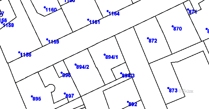 Parcela st. 894/1 v KÚ Kročehlavy, Katastrální mapa