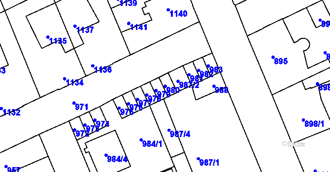 Parcela st. 980 v KÚ Kročehlavy, Katastrální mapa