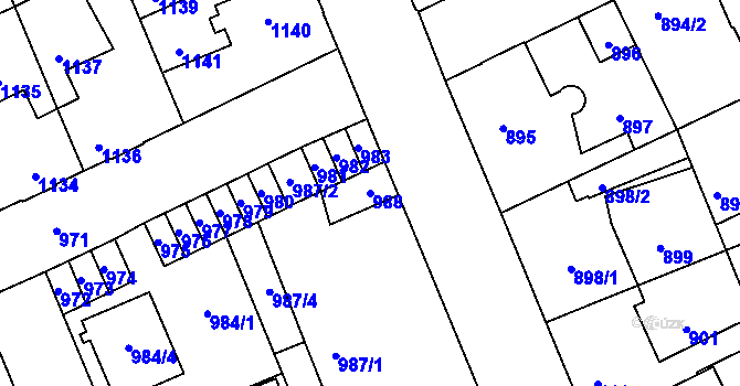 Parcela st. 988 v KÚ Kročehlavy, Katastrální mapa