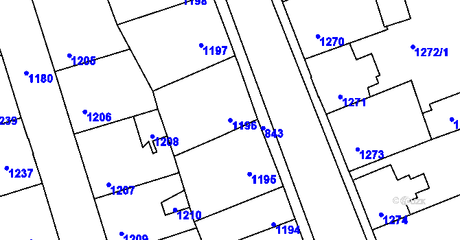 Parcela st. 1196 v KÚ Kročehlavy, Katastrální mapa