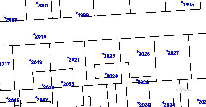 Parcela st. 2023 v KÚ Kročehlavy, Katastrální mapa