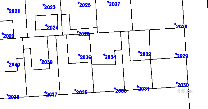 Parcela st. 2034 v KÚ Kročehlavy, Katastrální mapa