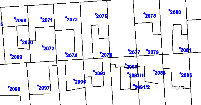 Parcela st. 2076 v KÚ Kročehlavy, Katastrální mapa