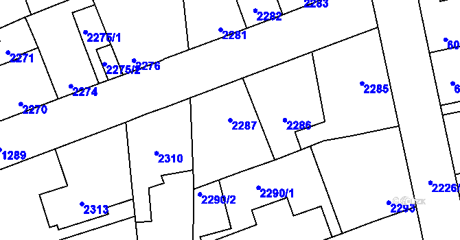 Parcela st. 2287 v KÚ Kročehlavy, Katastrální mapa