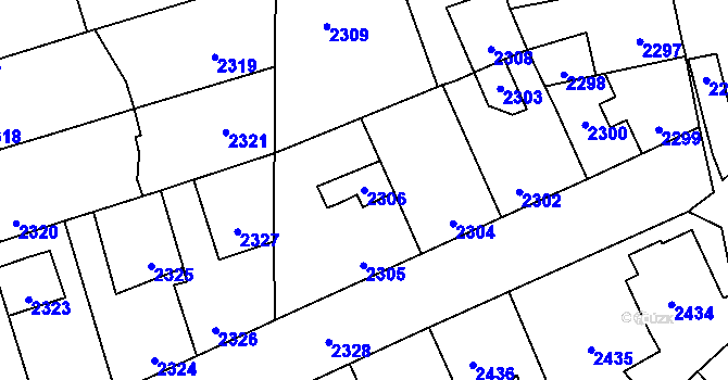 Parcela st. 2306 v KÚ Kročehlavy, Katastrální mapa