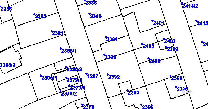 Parcela st. 2390 v KÚ Kročehlavy, Katastrální mapa