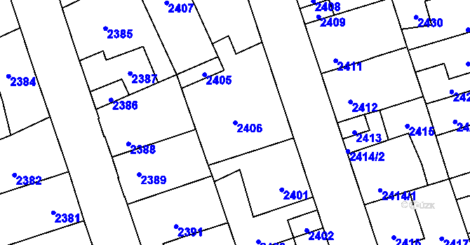 Parcela st. 2406 v KÚ Kročehlavy, Katastrální mapa