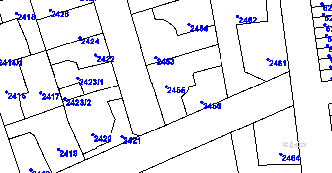Parcela st. 2455 v KÚ Kročehlavy, Katastrální mapa