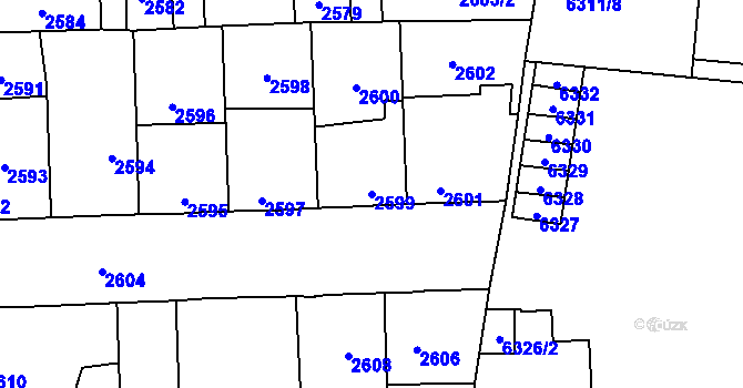 Parcela st. 2599 v KÚ Kročehlavy, Katastrální mapa